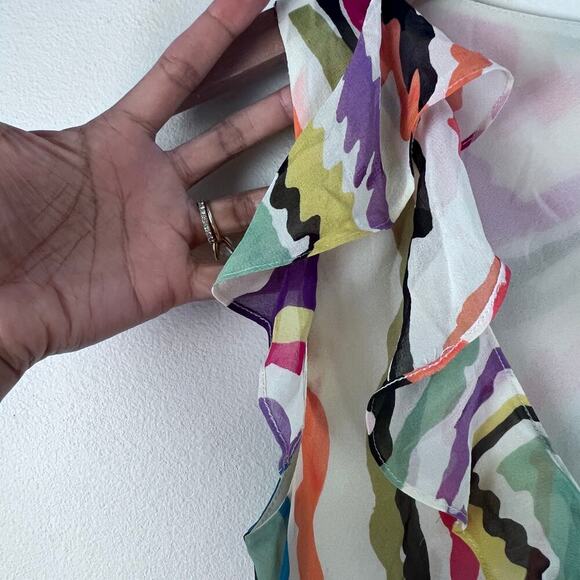 Anthropologie C. Keeper 100% Silk V-Neck Ruffled Abstract Women's Dress Size 6 - Picture 3 of 10